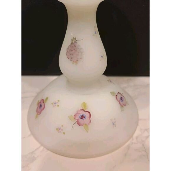 Fenton Glass Berries & Blossoms Candlestick Holder Satin Custard Only (1) 6" - Picture 5 of 11